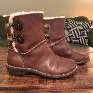 Chestnut Brown Leather UGG Boots w/ Sheepskin Trim